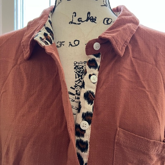 Umgee Linen Blend Animal Print Button Front Tunic Dress Pocket Canyon Clay Small - Picture 8 of 11